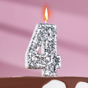 Свеча в торт «Блестки», цифра "4", серебро, 6,5 см 5572708