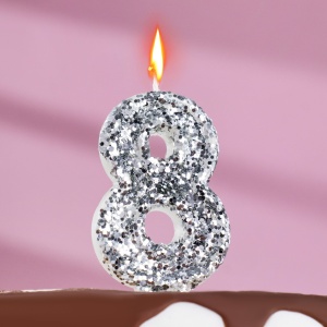 Свеча в торт «Блестки», цифра "8", серебро, 6,5 см 5572712