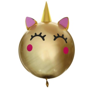 Шар полимерный "Единорог", с наклейками, цвет золотой   4130037