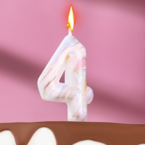 Свеча в торт "Белый мрамор", цифра "4", 8 см   6990833