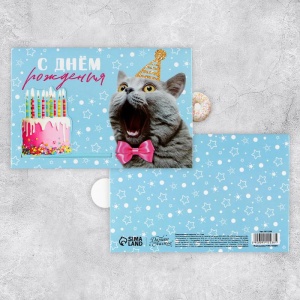 Интерактивная поздравительная открытка «С Днём рождения», кот, 16 × 11 см   9512238