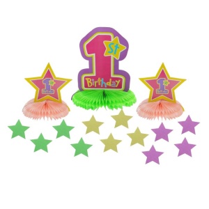 Бумажное украшение для стола "Мой первый день рождения", для девочки, набор 3 шт. + звёздочки